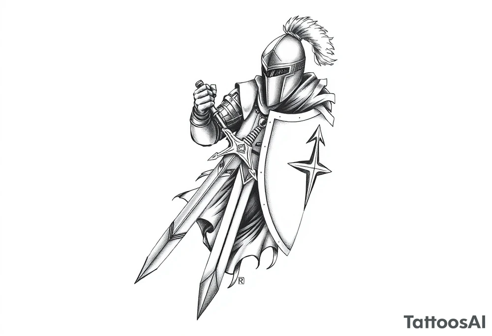 A knight with a sword and shield after winning a battle for my forearm to finish my sleeve off tattoo idea