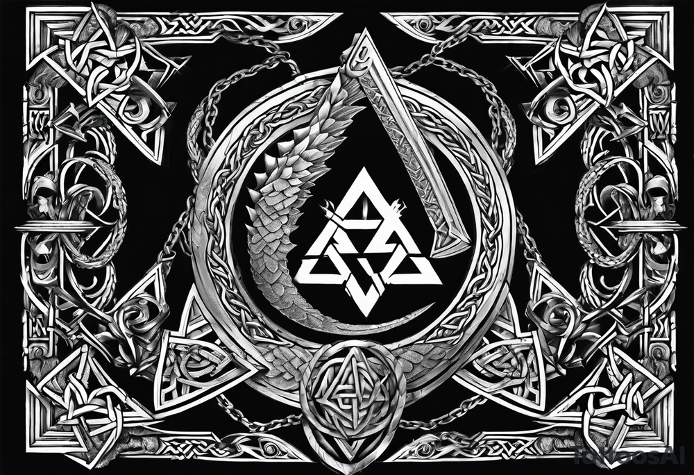 Valhalla sword chain barbed wire
 dragon axe Valknut tattoo idea