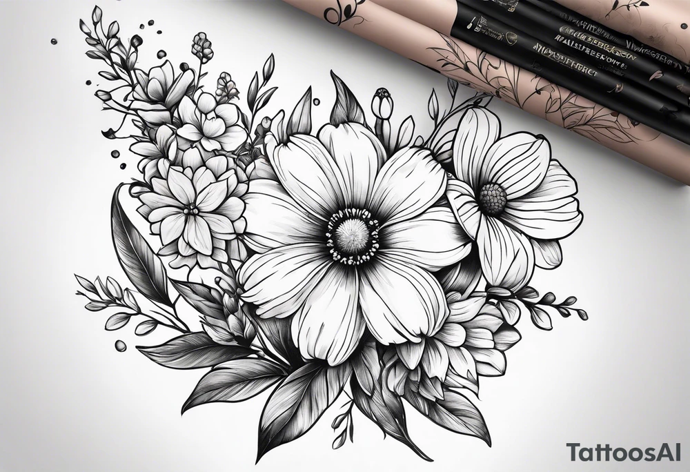 simple long stem wildflower bouquet tattoo idea
