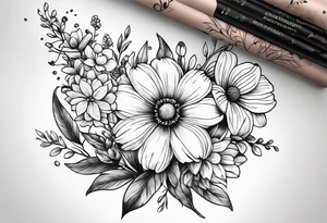 simple long stem wildflower bouquet tattoo idea