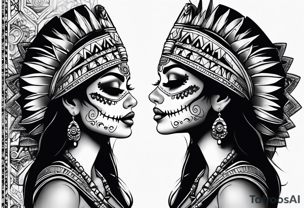 Aztec princess side profile day of the dead tattoo idea