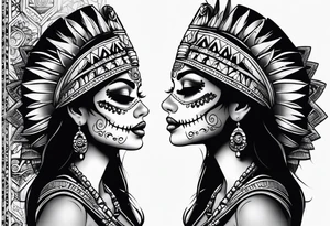 Aztec princess side profile day of the dead tattoo idea