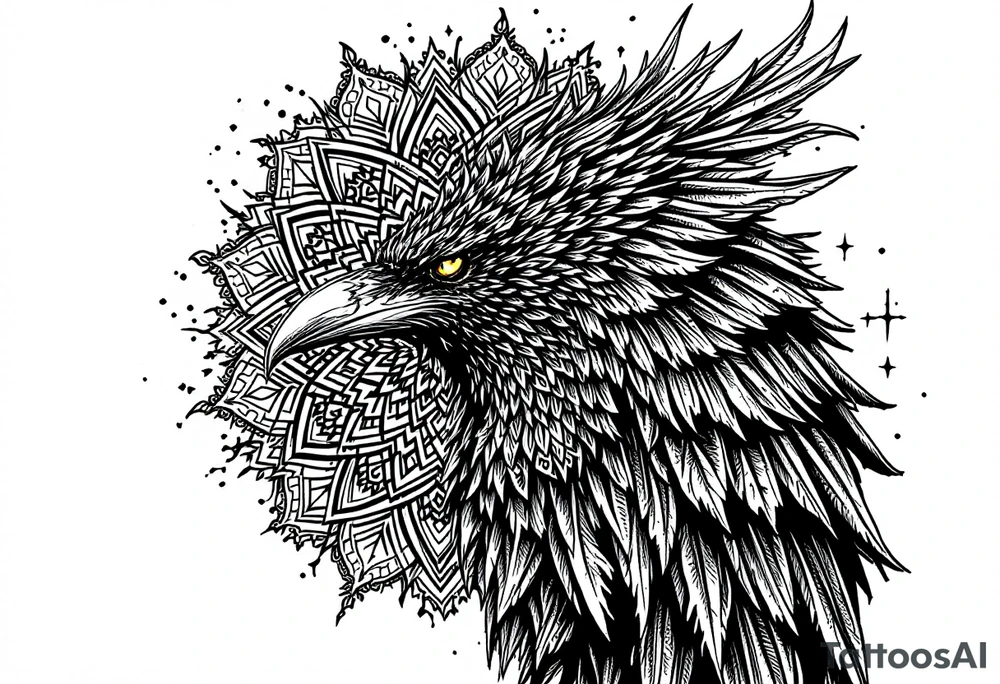 Mandala and raven combined in a ominous way tattoo idea