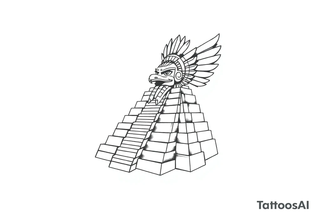 Quetzalcoatl Aztec pyramid gold treasure tattoo black and white simple tattoo idea