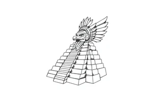 Quetzalcoatl Aztec pyramid gold treasure tattoo black and white simple tattoo idea