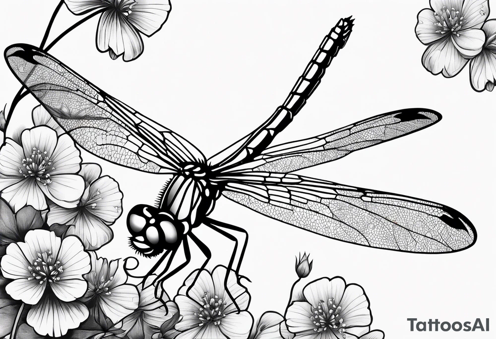 Dragon fly with clover flowers behind it tattoo idea