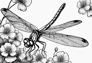 Dragon fly with clover flowers behind it tattoo idea