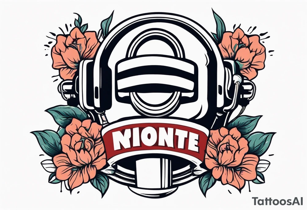 traditional vintage tattoo of mouth singing in microphone simple  flowers and banner
no face tattoo idea
