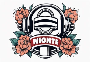 traditional vintage tattoo of mouth singing in microphone simple  flowers and banner
no face tattoo idea
