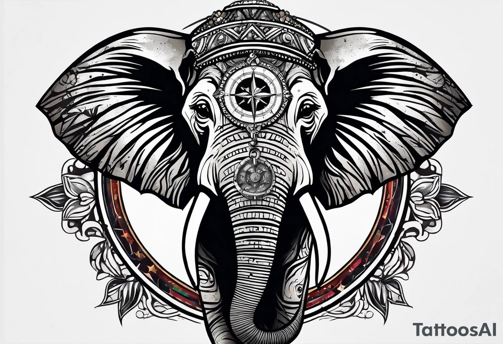 Compass held in an elephant's trunk tattoo idea