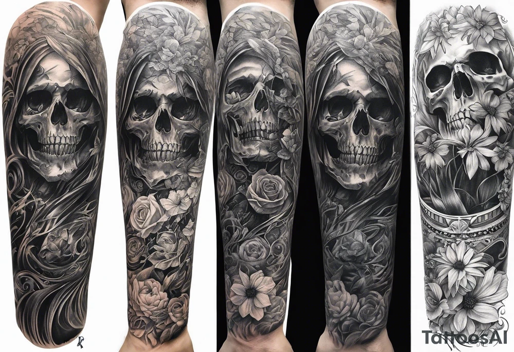 death theme full arm sleeve tattoo idea