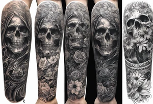 death theme full arm sleeve tattoo idea