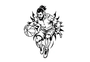 A guy dribbling a basketball with headphones on tattoo idea