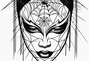 Crying masquerade face with spider webs tattoo idea