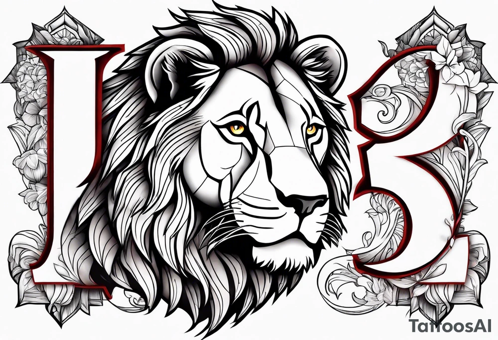letters j a s t i, inisde of a lion tattoo idea