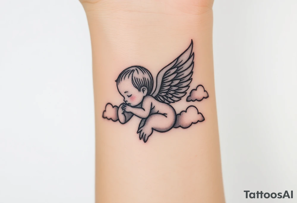 Winged baby, clouds tattoo idea