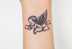 Winged baby, clouds tattoo idea