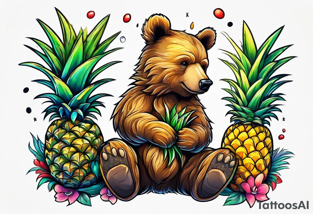 Bear hugging pineapple tattoo idea