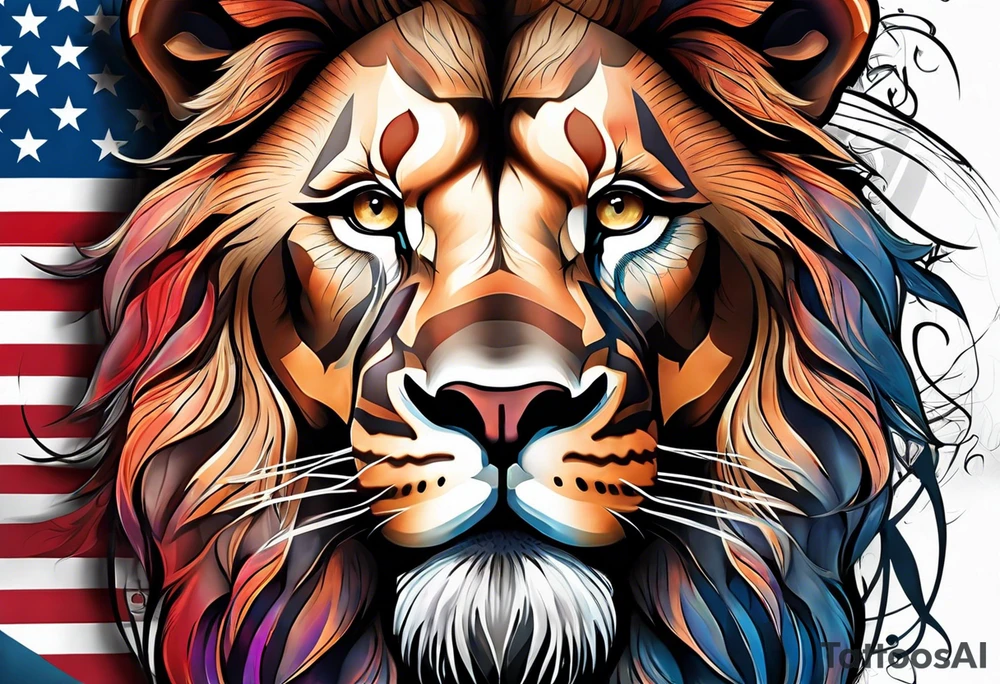 American flag. 
Lion background tattoo idea