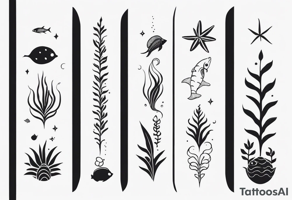 Small sea creatures in a vertical line tattoo idea
