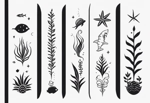 Small sea creatures in a vertical line tattoo idea
