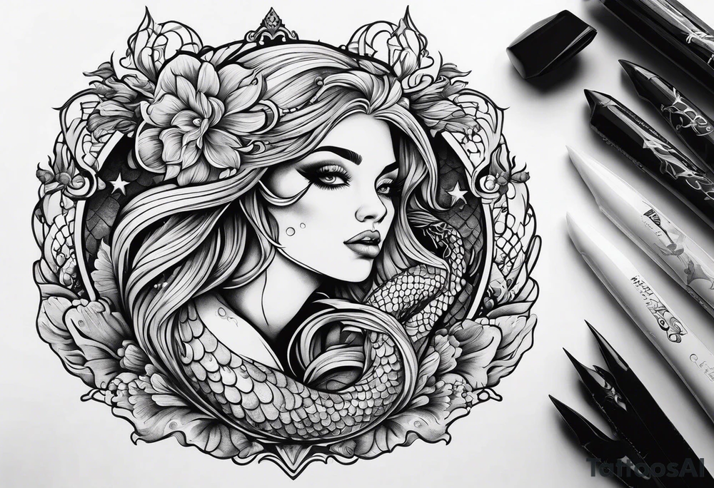 Russian mermaid creepy tattoo idea