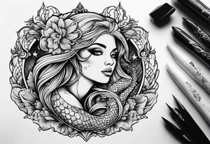Russian mermaid creepy tattoo idea
