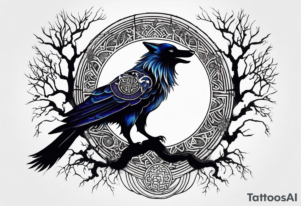 wolf raven and tree of life tattoo idea