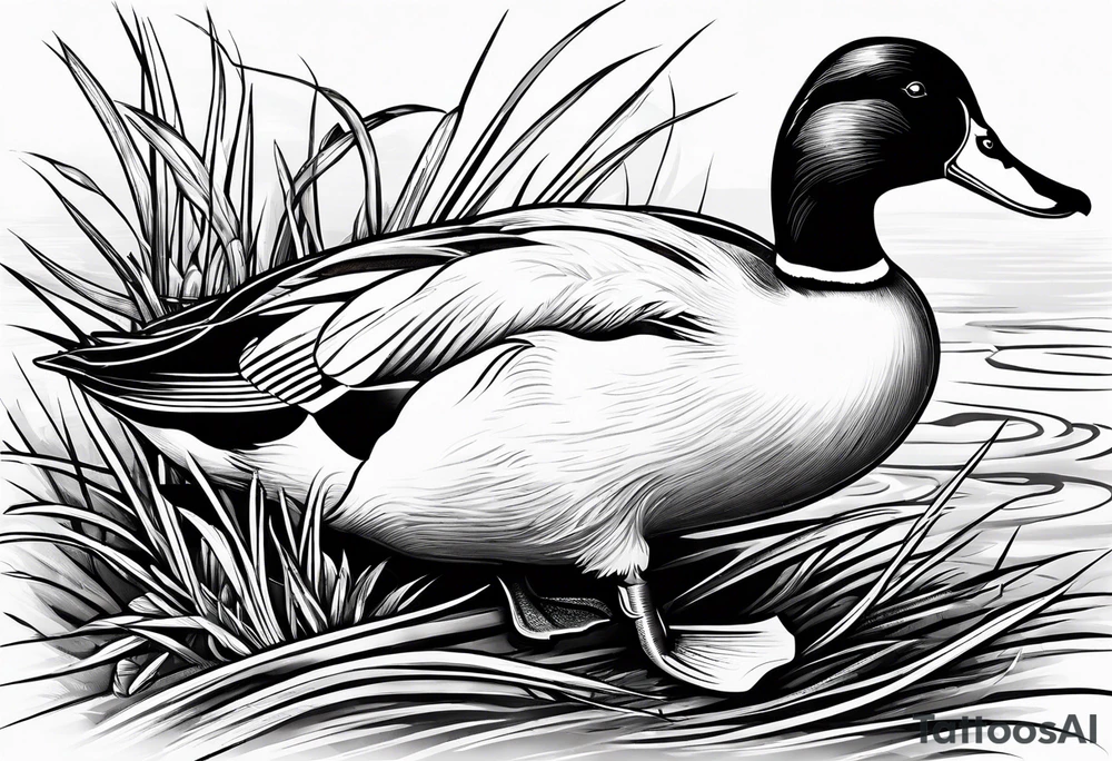 Hunting decoy Duck with a conducting stick tattoo idea