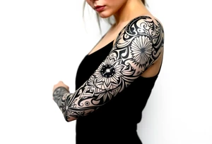 shaman style mytical bold line with rhyme tattoo idea