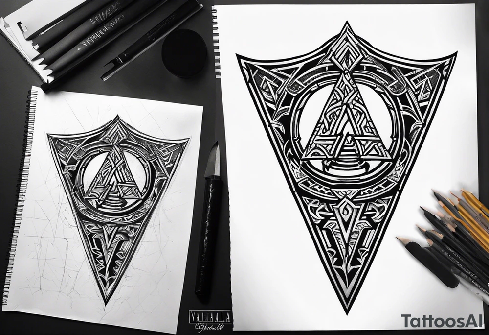 Valhalla sword shield axe Valknut tattoo idea