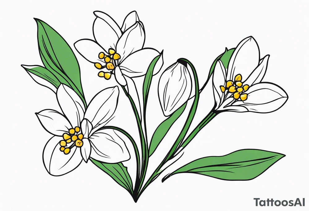 One snowdrop, One hawthorn flower, Two honeysuckle blooms, tattoo idea