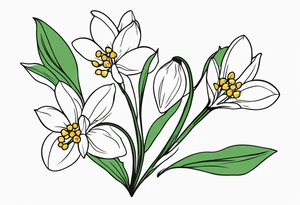 One snowdrop, One hawthorn flower, Two honeysuckle blooms, tattoo idea