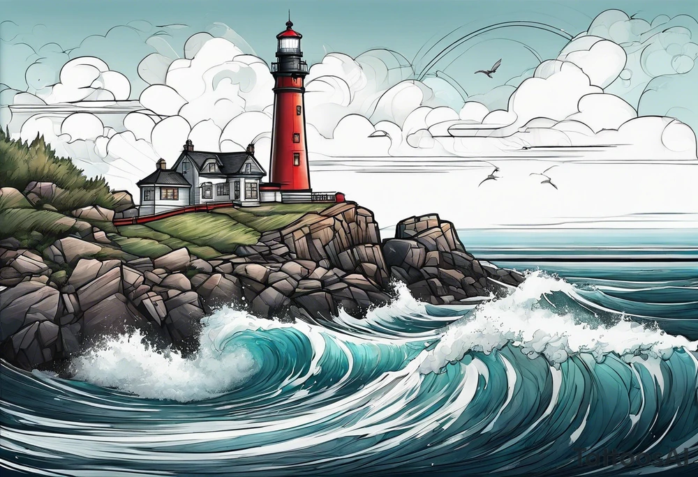 lighthouse at the ocean,  framed, minimalistic tattoo idea