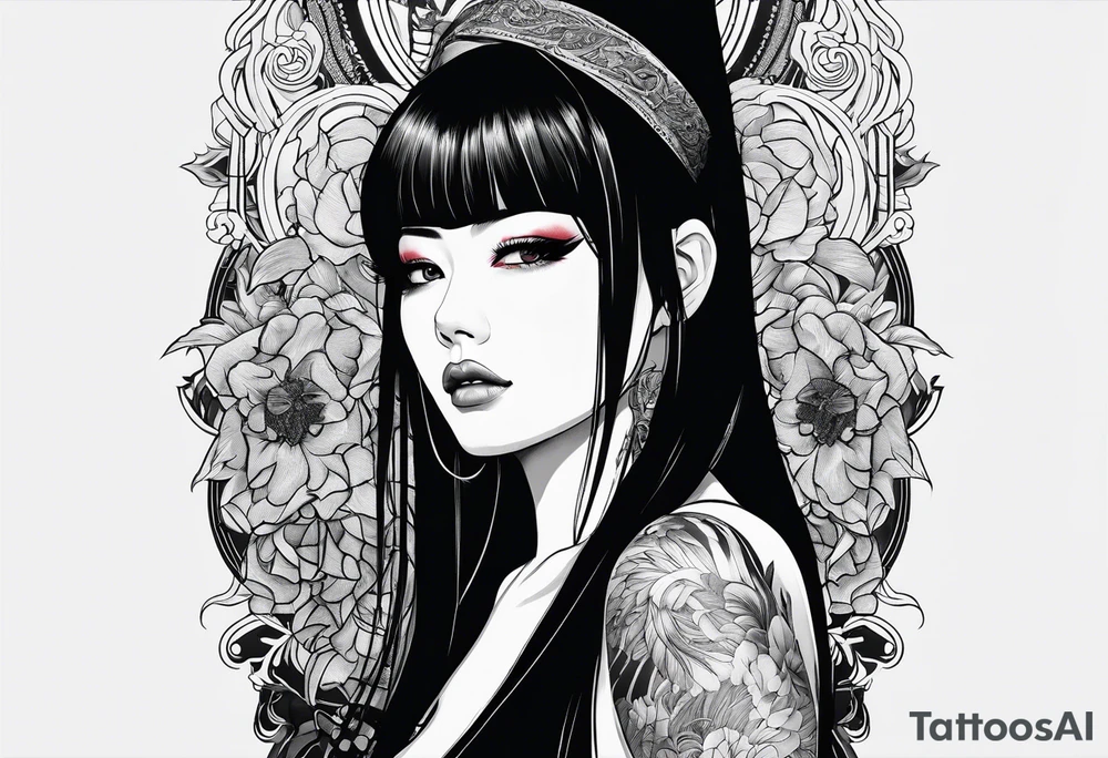 portrait of tomie with gore tattoo idea