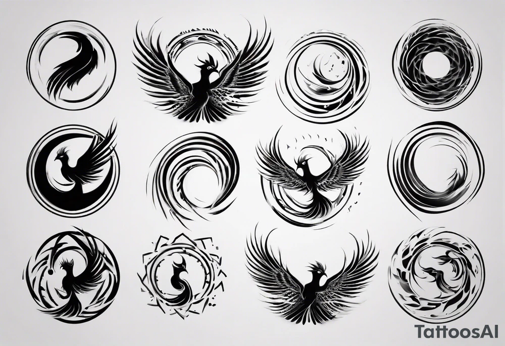 Phoenix rising blending in circles tattoo idea