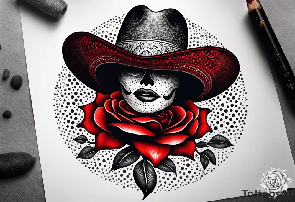 Mexican hat
red rose
day of dead tattoo idea