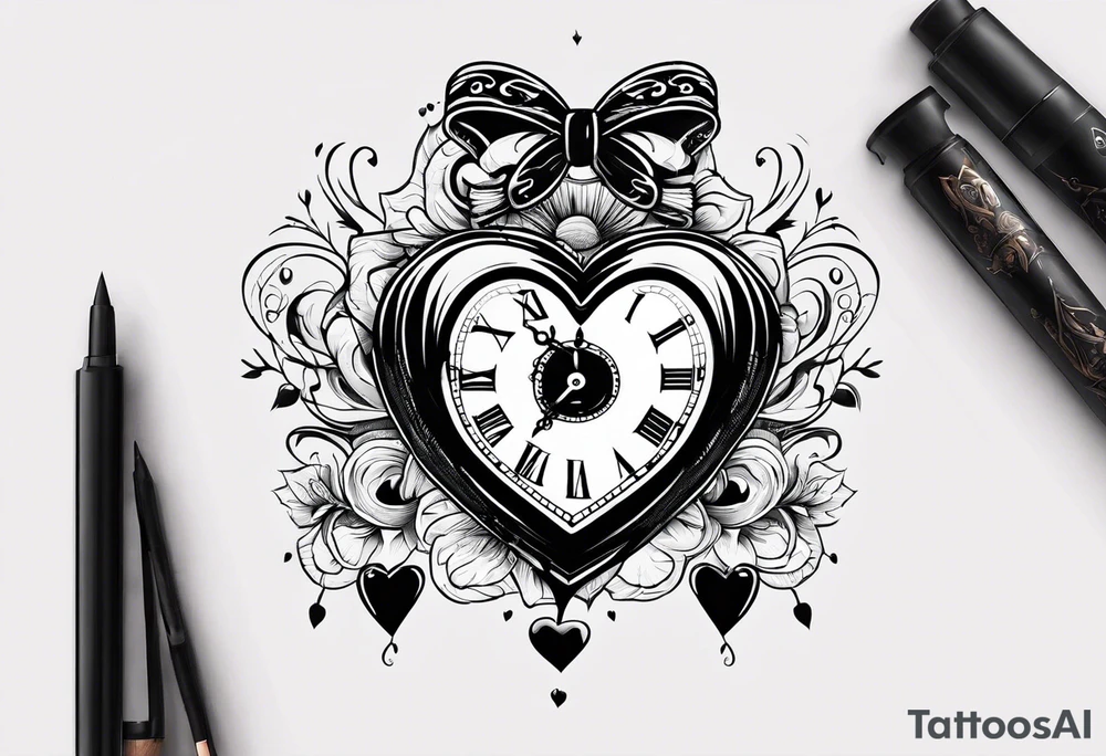 Heart with clock hands on 8 and 5 tattoo idea