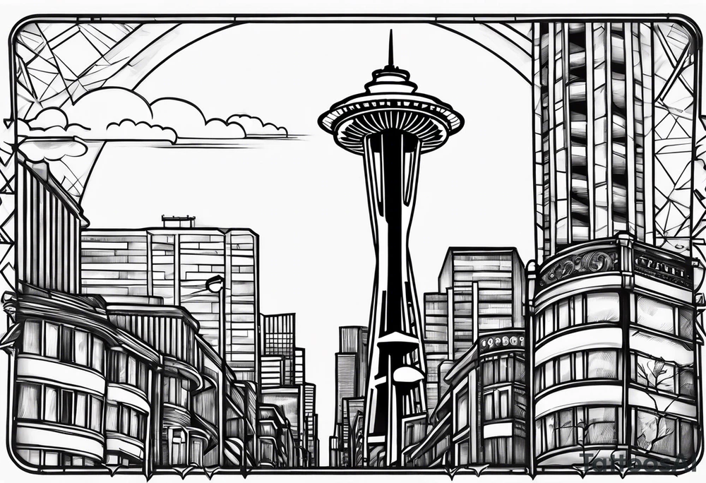 Street sign with space needle in the background tattoo idea
