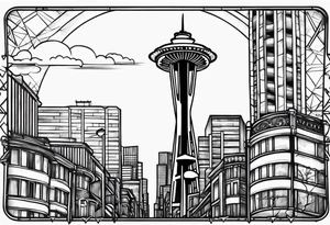 Street sign with space needle in the background tattoo idea