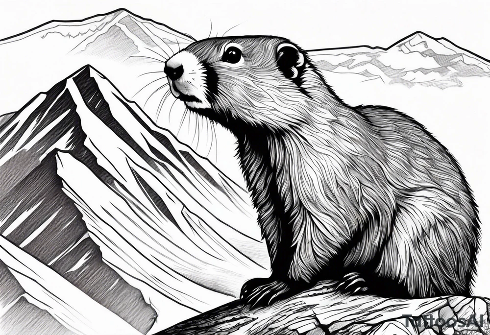 yellow bellied marmot with mountain in the background tattoo idea