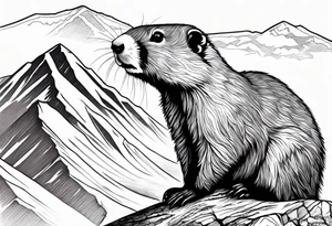 yellow bellied marmot with mountain in the background tattoo idea