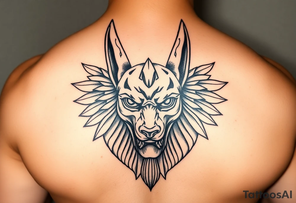 powerful majestic muscle anubis Egyptian god face without eyes tattoo idea