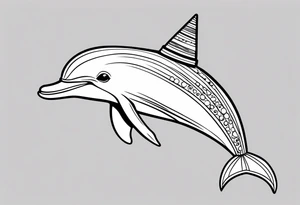 One dolphin wearing one party hat on top . Side view. Dolphin should be smiling. tattoo idea