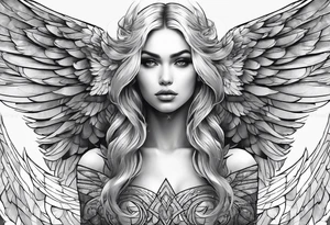 angel woman with big wings full body flying on the sky tattoo idea