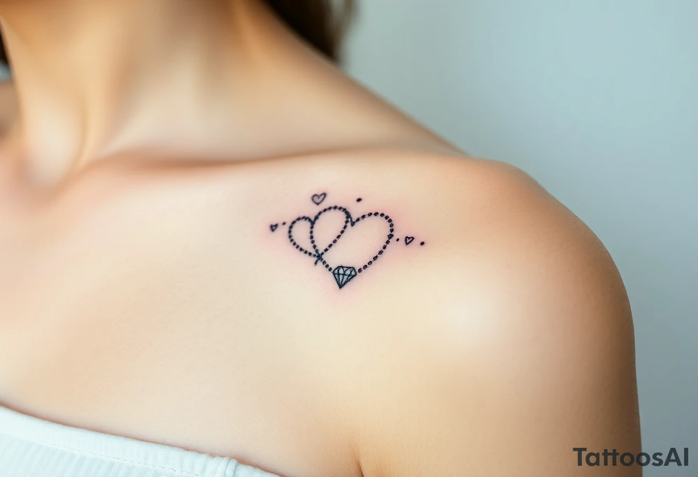 wedding ring tattoo with hearts and diamond tattoo idea