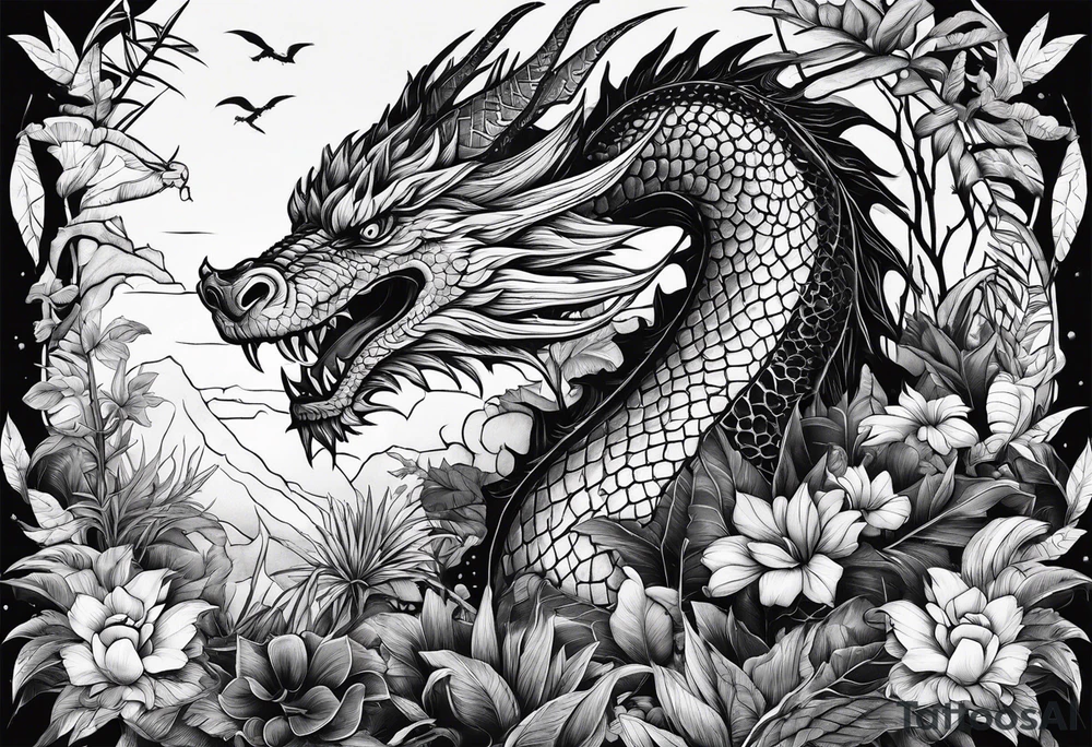aesthetic jungle with a dragon tattoo idea