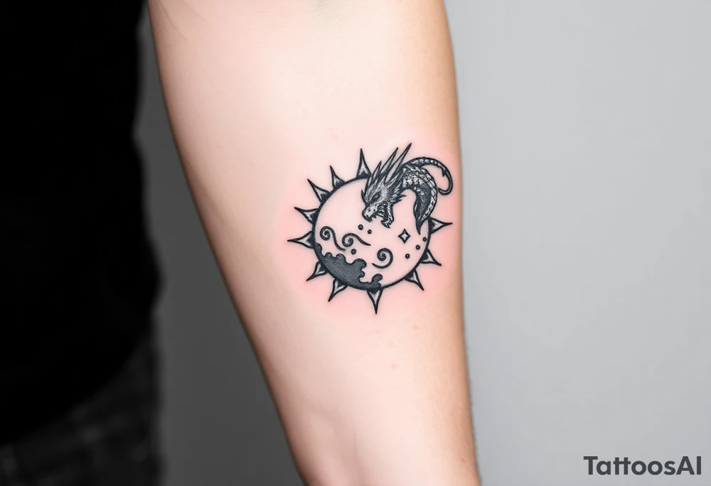 devilish sun and dragon moon in constellation with the earth tattoo idea
