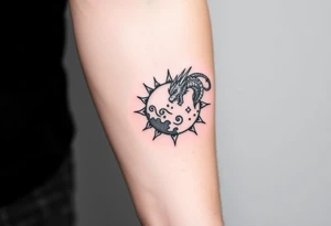 devilish sun and dragon moon in constellation with the earth tattoo idea