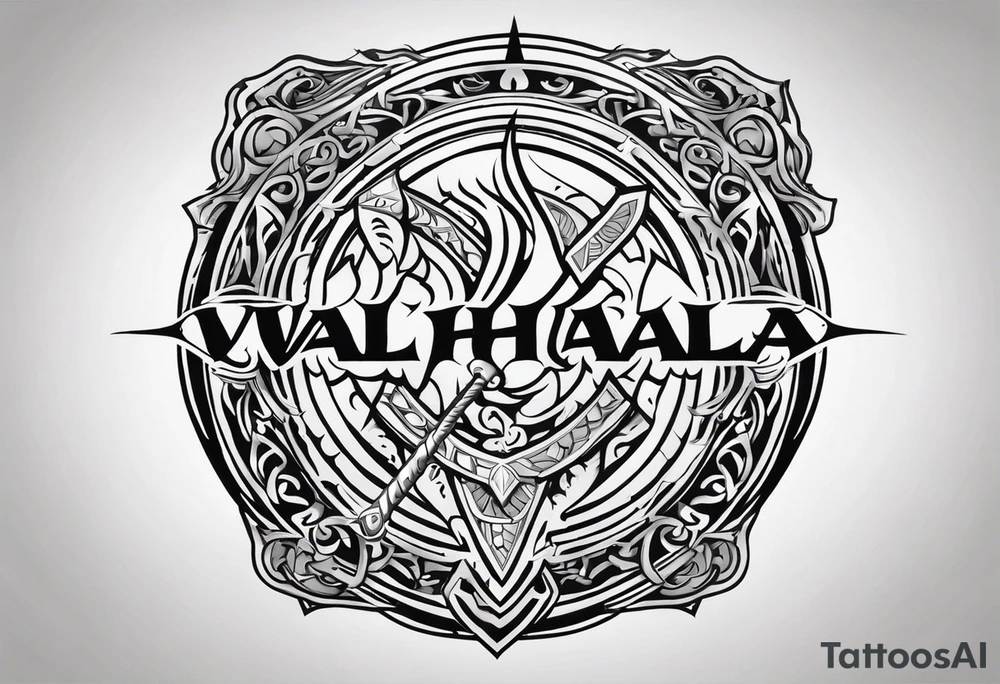 Valhalla round shield fire sword tattoo idea